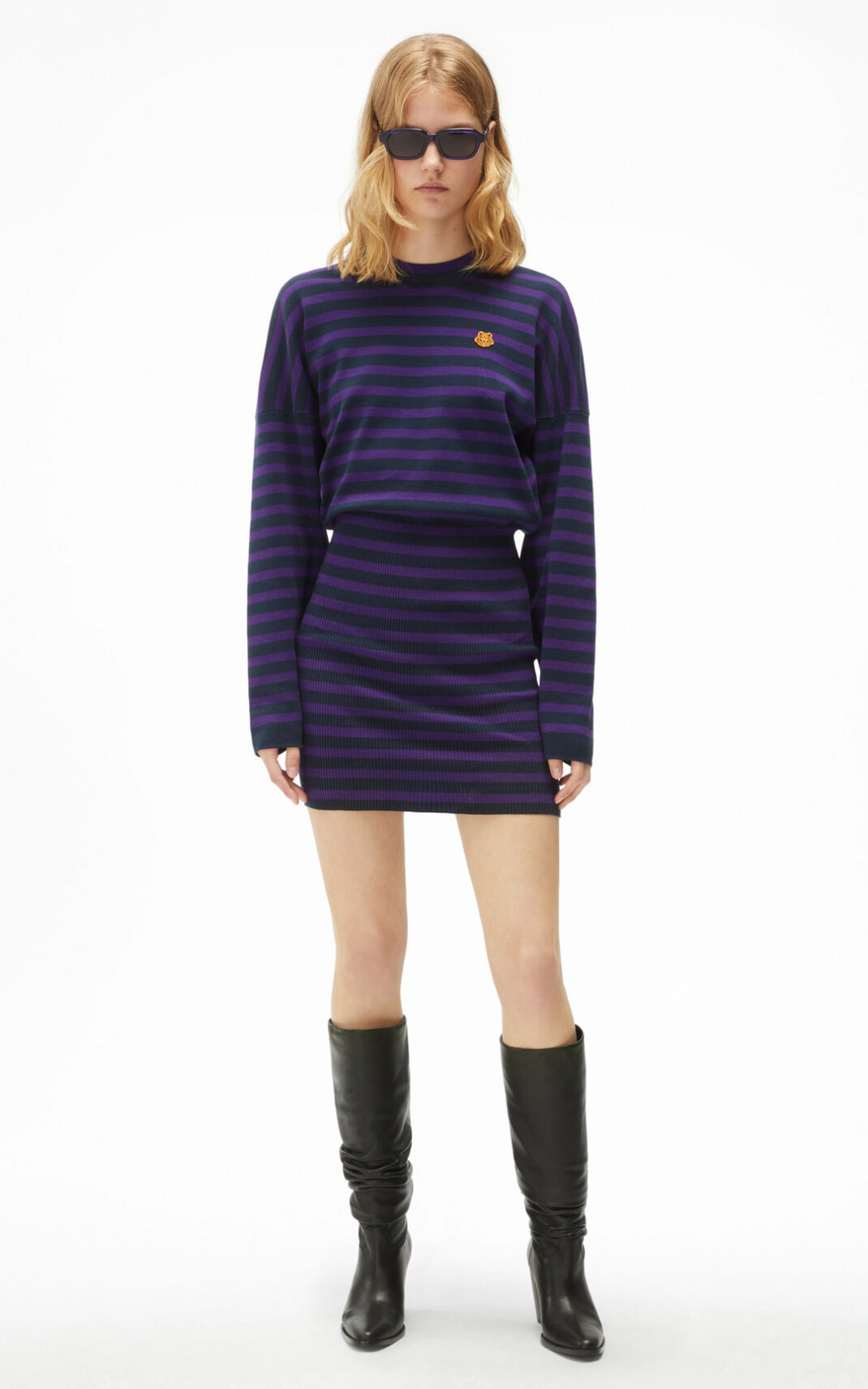 Kenzo Striped jumper Elbise Bayan Mavi Siyah | 6524-WBOKL